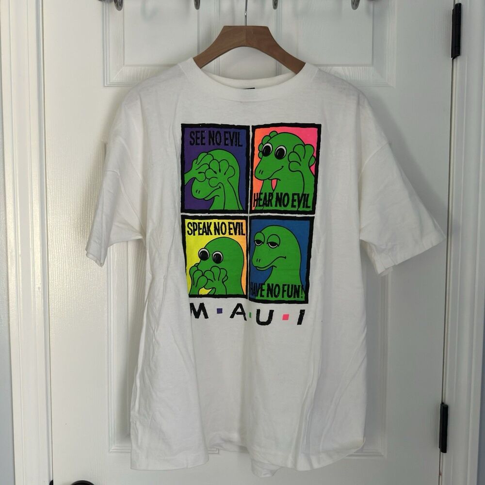 VTG MAUI See No Evil Hear No Evil Speak No Evil Single Stitch Fun Tshirt XXL USA